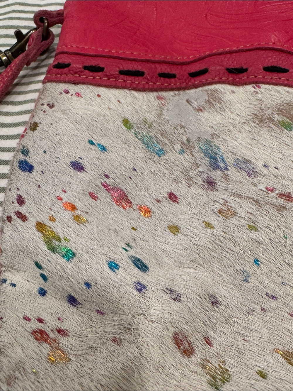 Myra Bag Pink Tooled Leather Cowhide Crossbody Rainbow Speckled - Picture 4 of 8
